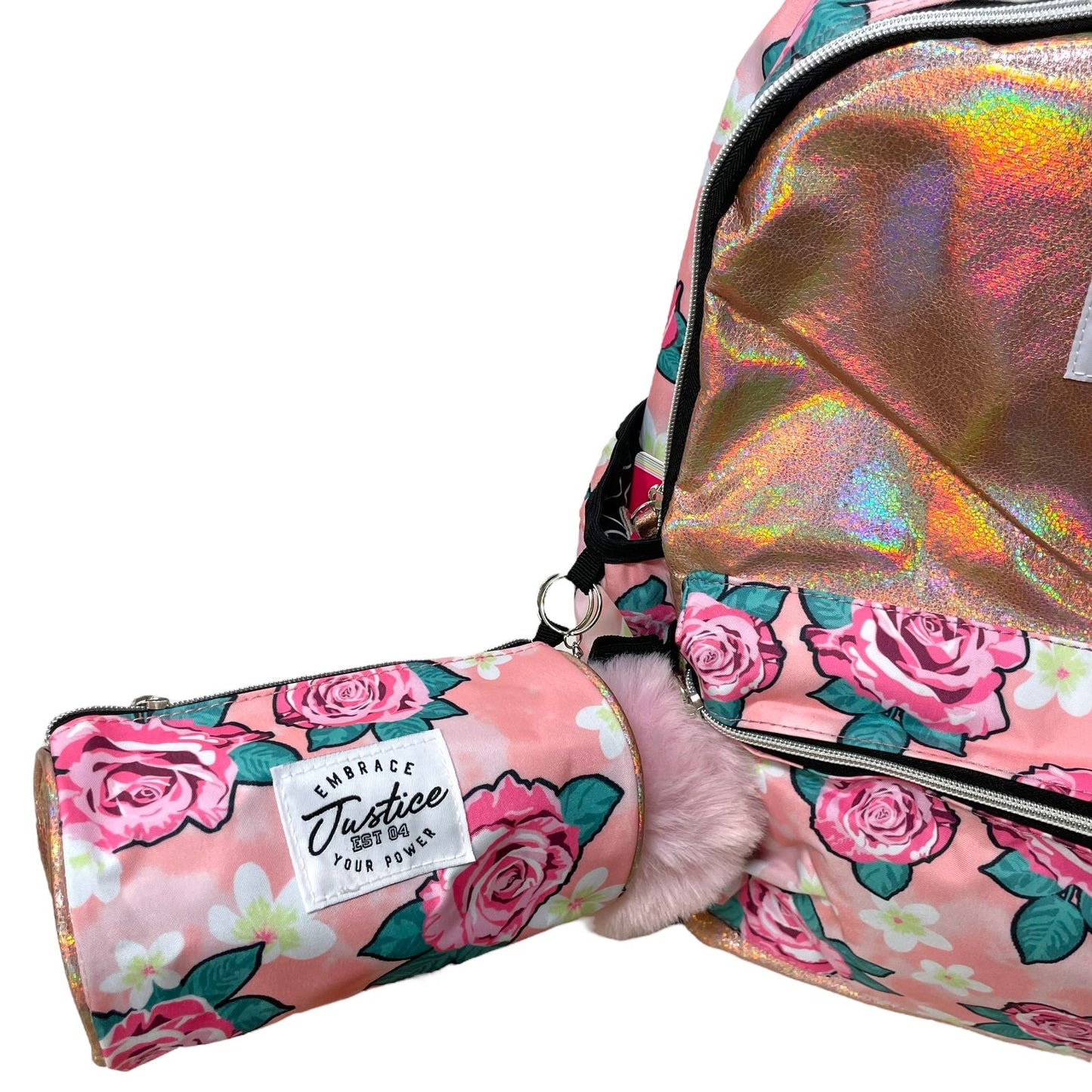 MOCHILA ROSA CON FLORES JUSTICE SPORT